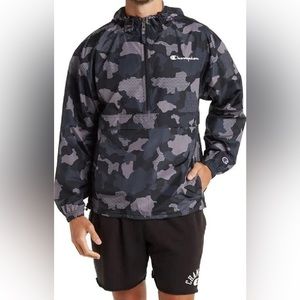 NWT Champion Mens Camo 1/2 Zip HOODED PULLOVER L